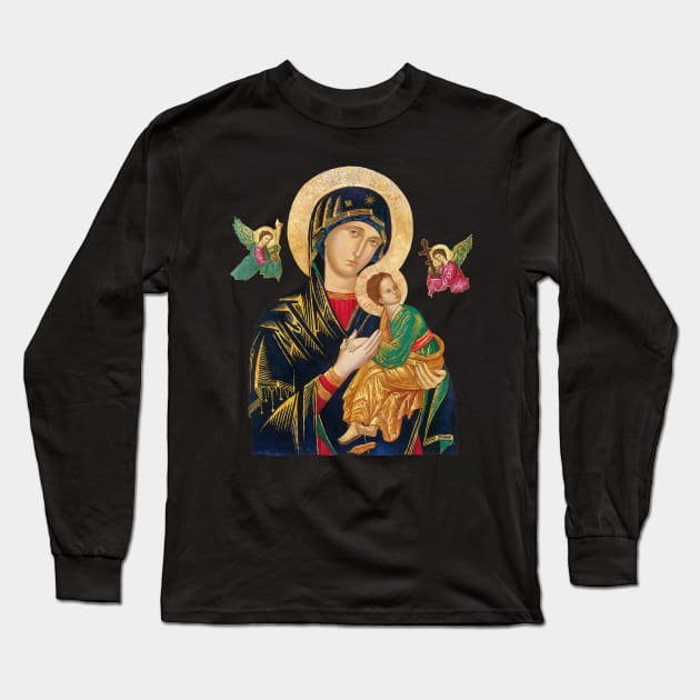 Our Lady of Perpetual Help (transparent background design) with angels Long Sleeve T-Shirt by Brasilia Catholic